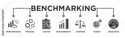 Benchmarking banner web icon illustration concept for the idea of business development and improvement with an icon of performance, process, survey, measurement, compare, target, and indicator