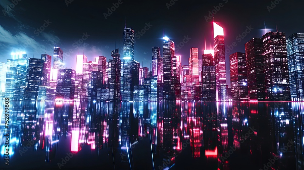 Cityscape with skyscrapers. Tall buildings, skyline, downtown, city lights, architecture, modern cityscape, metropolis, panoramic view, bustling city. Generated by AI