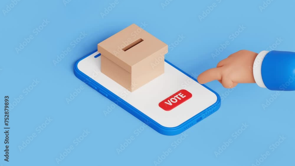 Modern electronic voting system for election. Voting online, e-voting or elections concept. 3D voting box on a smartphone. 4k 3d loop animation Modern electronic voting system for election. Voting online, e-voting or elections concept. 3D voting box on a smartphone. 4k 3d loop animation