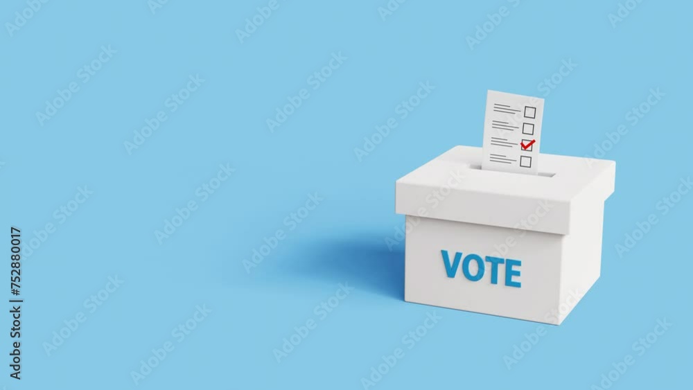 Vote into a ballot box during elections. Casting a vote in ballot box. Putting paper in ballot box. Voting or elections concept. 4k 3d loop animation Vote into a ballot box during elections. Casting a vote in ballot box. Putting paper in ballot box. Voting or elections concept. 4k 3d loop animation