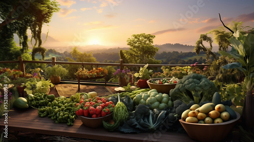 Fresh and organic vegetables in garden. Assortment of fresh fruits and vegetables. Composition with assorted raw organic vegetables. Detox diet. Harvest of fresh carrot, beetroot and potato in garden