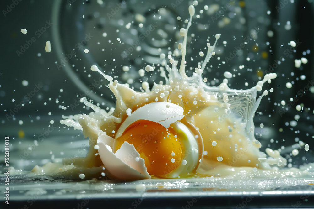 Boiled egg bursting and exploding in a microwave oven while cooking and ending in a splattered