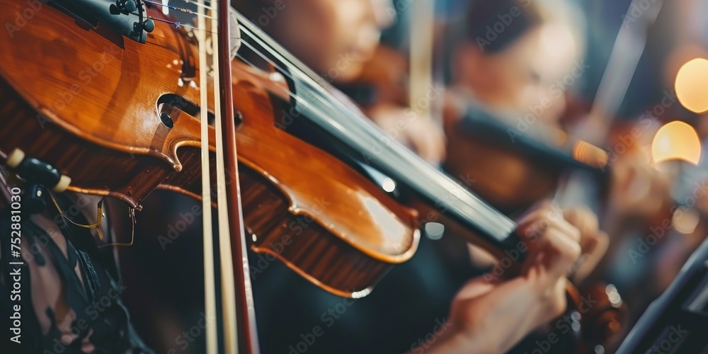 Orchestra Musicians Playing Violins in Concert