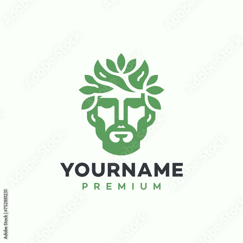 Silhouette of a man's head with leaf hair, Green avatar with leaves. Environmentally friendly. Eco friendly concept. Vector flat illustration