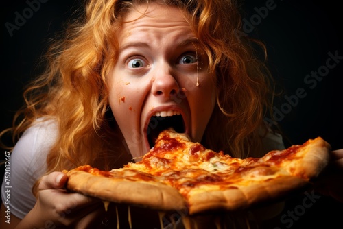  Photo of a woman lifting a slice of pizza pot pie towards their mouth  their face partially blurred in the background  lost in the anticipation of the savory flavors