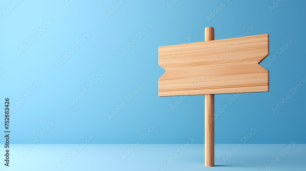 Fototapeta premium Wooden road sign isolated on village path with white clouds and mountain direction concept