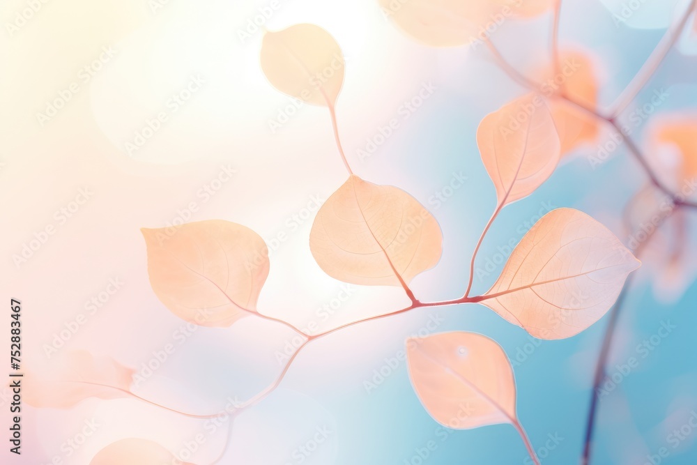 Pastel Palette: Leaf with bokeh lights in soft pastel hues, creating a gentle and calming composition.