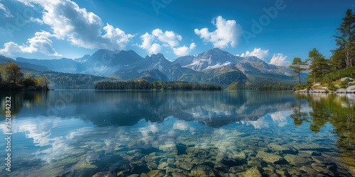 Calm clear lake with beautiful mountain landscape