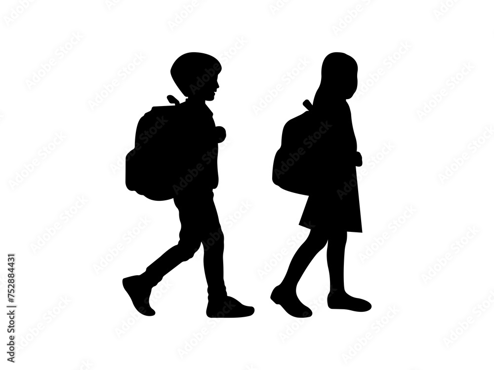 Children going to school icon vector. Children walking time to go to school silhouette isolated on white background