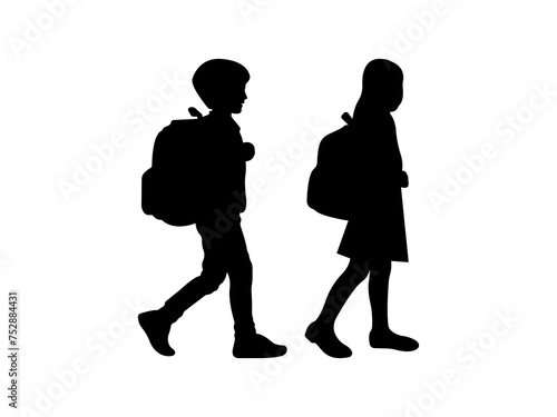Children going to school icon vector. Children walking time to go to school silhouette isolated on white background