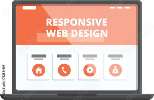 Laptop responsive web design icon cartoon vector. Software user care. Site marketing