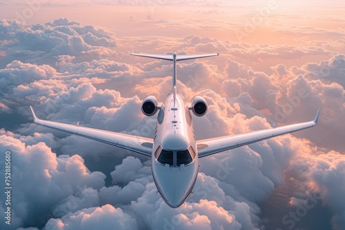 Exquisite private jet amidst white clouds