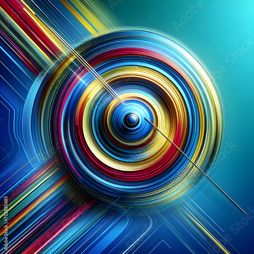 Abstract blue background with glowing concentric circles. Vector illustration Generative AI