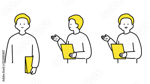 書類を持ち、プレゼンテーションする男性・バリエーション.