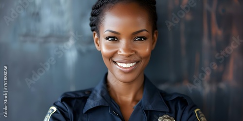 Smiling African American policewoman embodies strength and diversity in law enforcement. Concept Law Enforcement, Diversity, African American, Strength, Policewoman