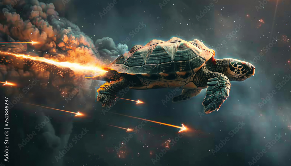 A turtle flies into the sky, a high-speed Internet connection and fast computer computing performance. A turtle flies into the sky, a high-speed Internet connection and fast computer computing performance.