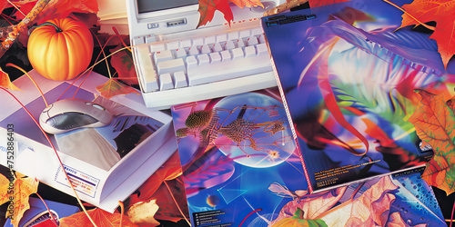 90s science study book vibes, Old Computer. Nostalgia. Collage. flash backs , frutiger aero, utterly nostalgic Y2K photo