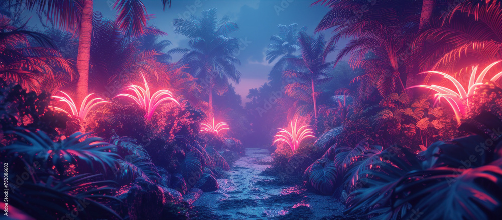 Fairytale jungle in neon light