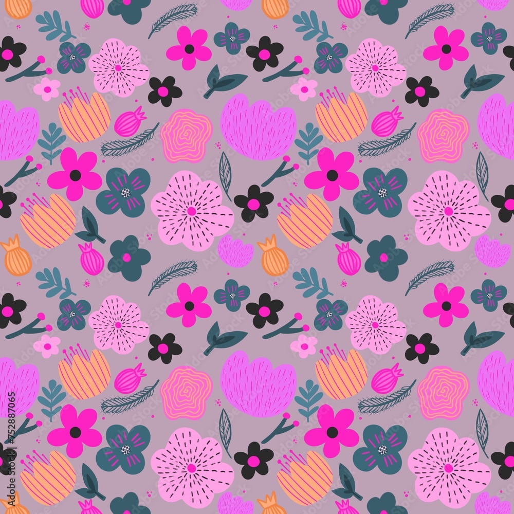 Seamless pattern flower pink set floral Seamless pattern flower pink set floral