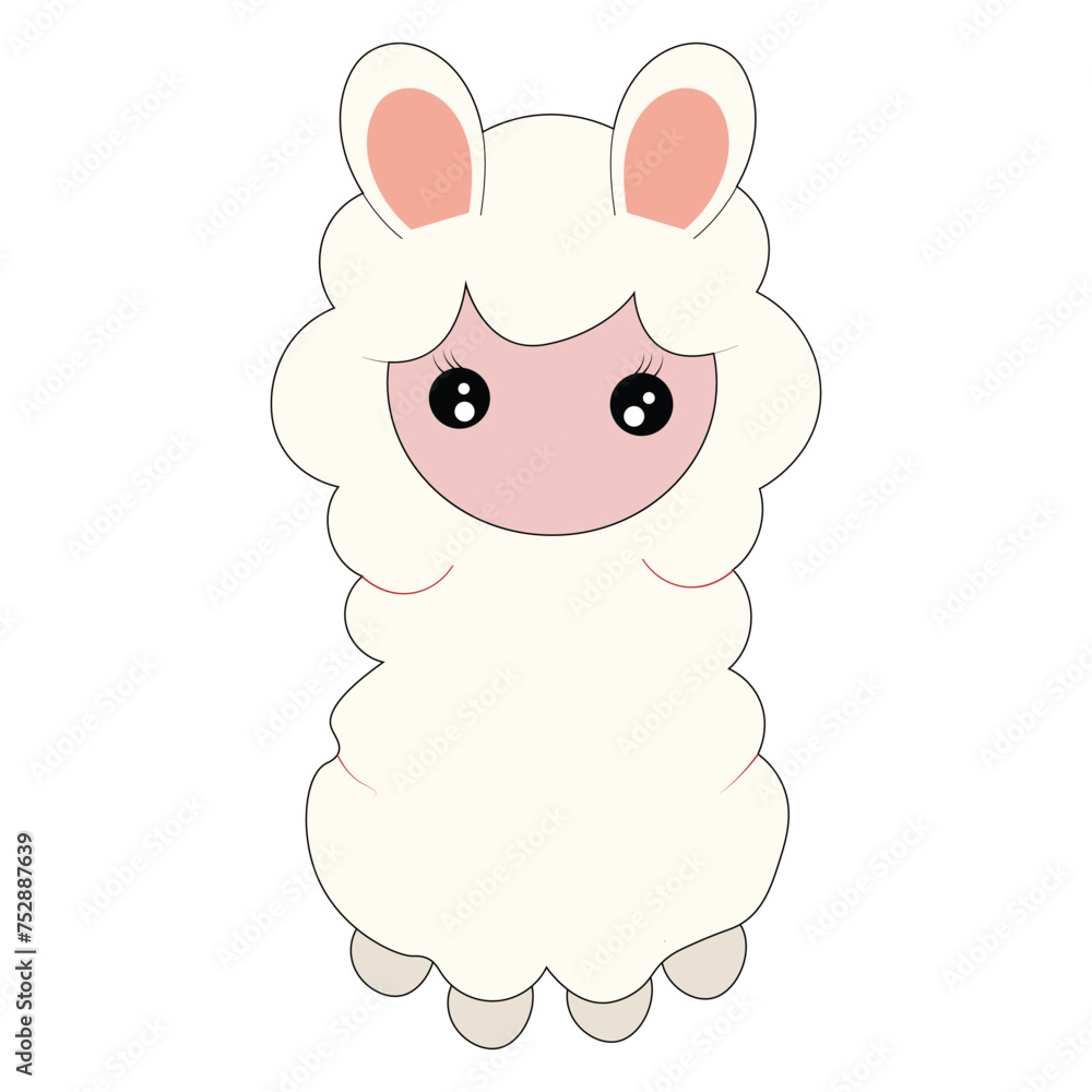 Naklejka premium Cute lama or alpaca colorful hand drawn vector illustration