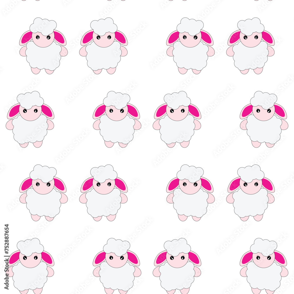 Vector Funny Cute Sheep on Blue and Pink Background. Cartoon Sheep Print, Design for Kids, Girls, Boys. Standing Vector Little Baby Sheep in Kawaii Style Vector Funny Cute Sheep on Blue and Pink Background. Cartoon Sheep Print, Design for Kids, Girls, Boys. Standing Vector Little Baby Sheep in Kawaii Style