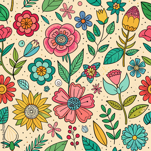 Wallpaper Mural Seamless floral vintage doodle pattern, for the background and wrapper, textile.  Torontodigital.ca
