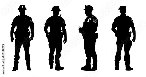 set of police silhouettes on isolated background