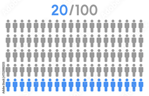 20 percent people icon graphic vector,man pictogram concept,people infographic percentage chart.