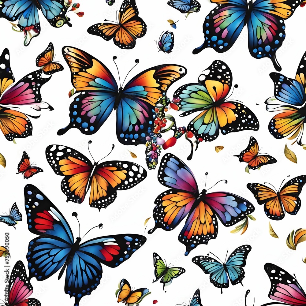 Group of beautiful butterflies, rainbow color wings with rainbow gradients in white background Group of beautiful butterflies, rainbow color wings with rainbow gradients in white background