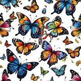 Group of beautiful butterflies, rainbow color wings with rainbow gradients in white background 