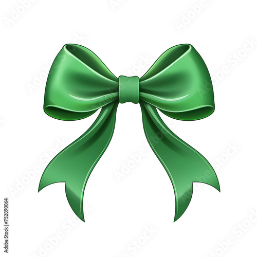 Green bowknot with ribbon in hand-drawn style. The gift bow is isolated on a transparent background, an element for posters, cards, brochures, web, stickers, and social media. Generative AI.