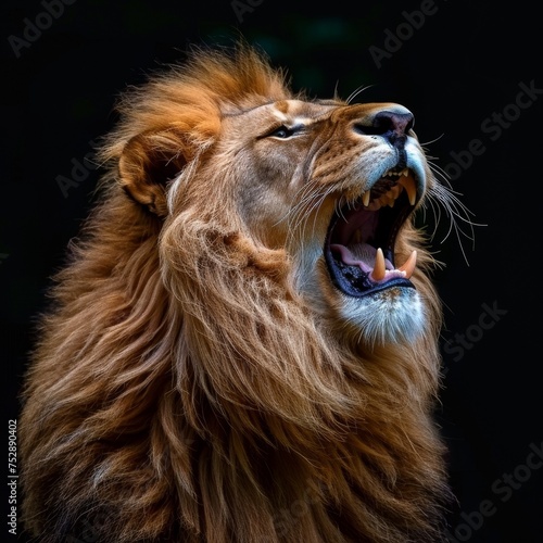 Majestic Lion Roaring on Black Background