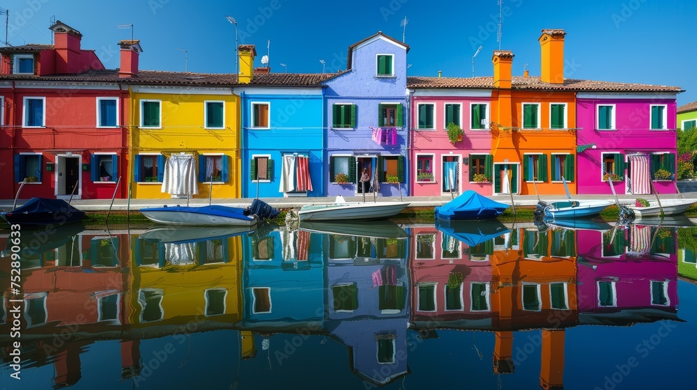 Colorful Burano Houses Canal Italy