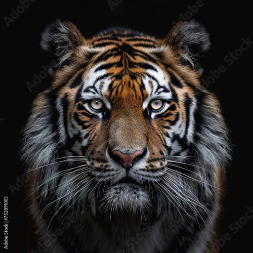 Fierce Tiger Portrait Intense Gaze Black Background
