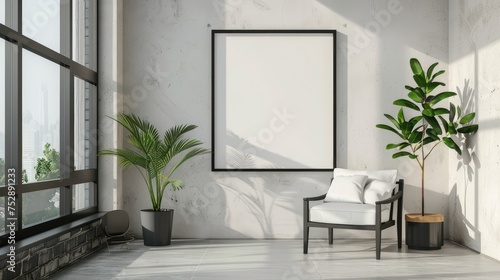 a frame gracefully hanging on a white gallery wall, capturing its beauty and elegance. © lililia