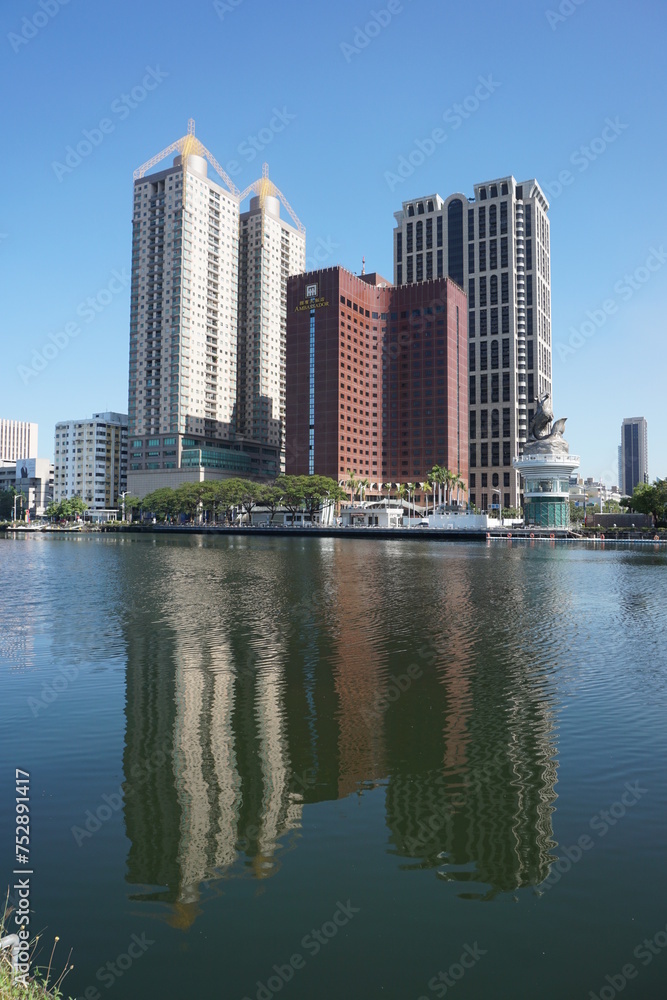 Reflection of Buildings in Love River in Kaohsiung, Taiwan