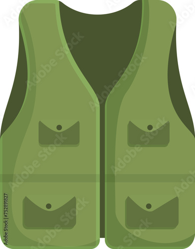 Fishing green vest icon cartoon vector. Many big pockets. Gear vessel hobby