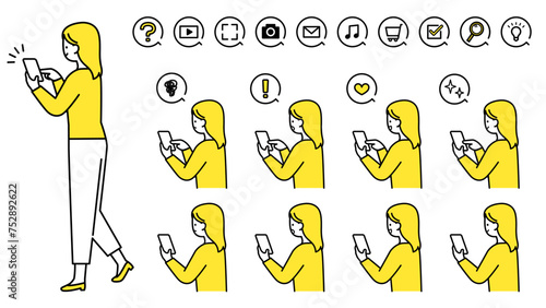スマートフォンを操作する女性　バリエーション.