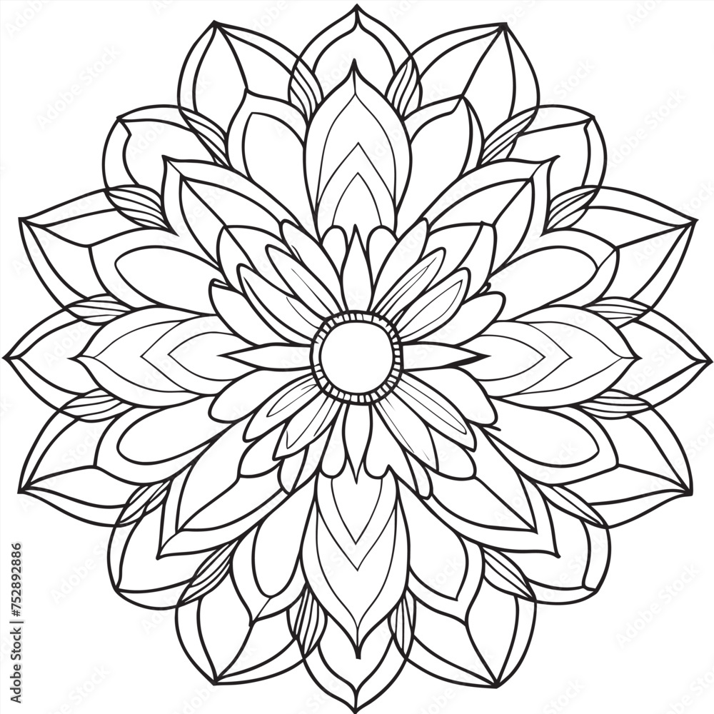 mandala coloring book for adults digital, vector illustration line art