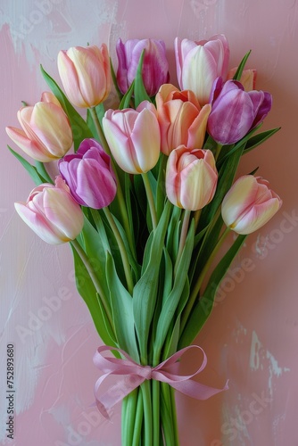Bouquet of Tulips in Vase on Table
