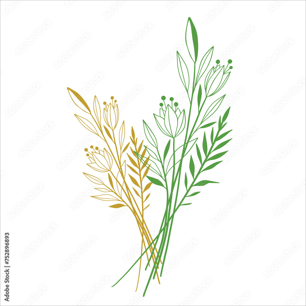 Naklejka premium Botanical Black and white Natural Elements vector background