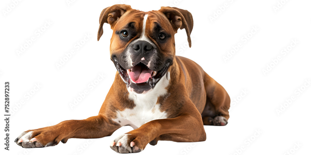 Smiling adult boxer dog, pedigree dog breed isolated on white or transparent background 