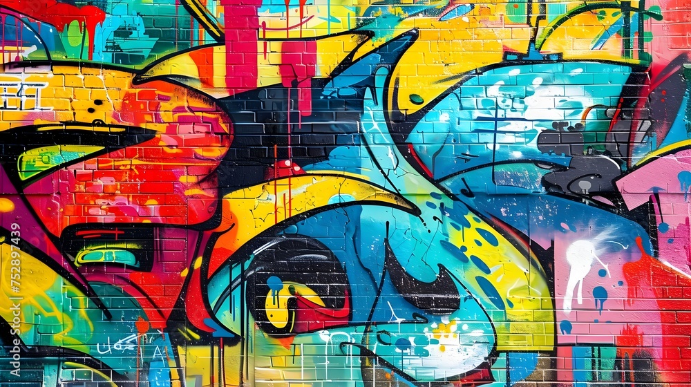 Vibrant Teal and Yellow Graffiti on Building, To add a modern and urban touch to any design project