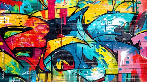 Vibrant Teal and Yellow Graffiti on Building  To add a modern and urban touch to any design project