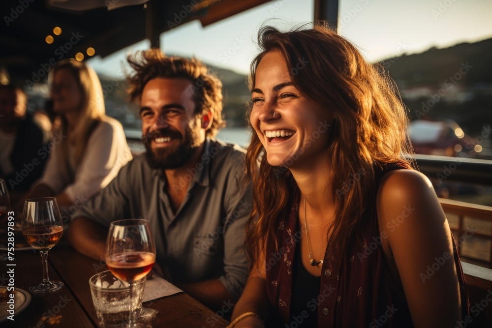 Travel group on the cruise ship and dinner at summer season. Generative AI Travel group on the cruise ship and dinner at summer season. Generative AI