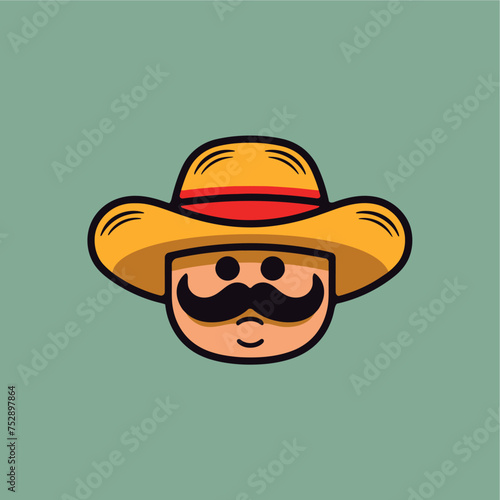 cute mexican hat sombrero and mustache icon