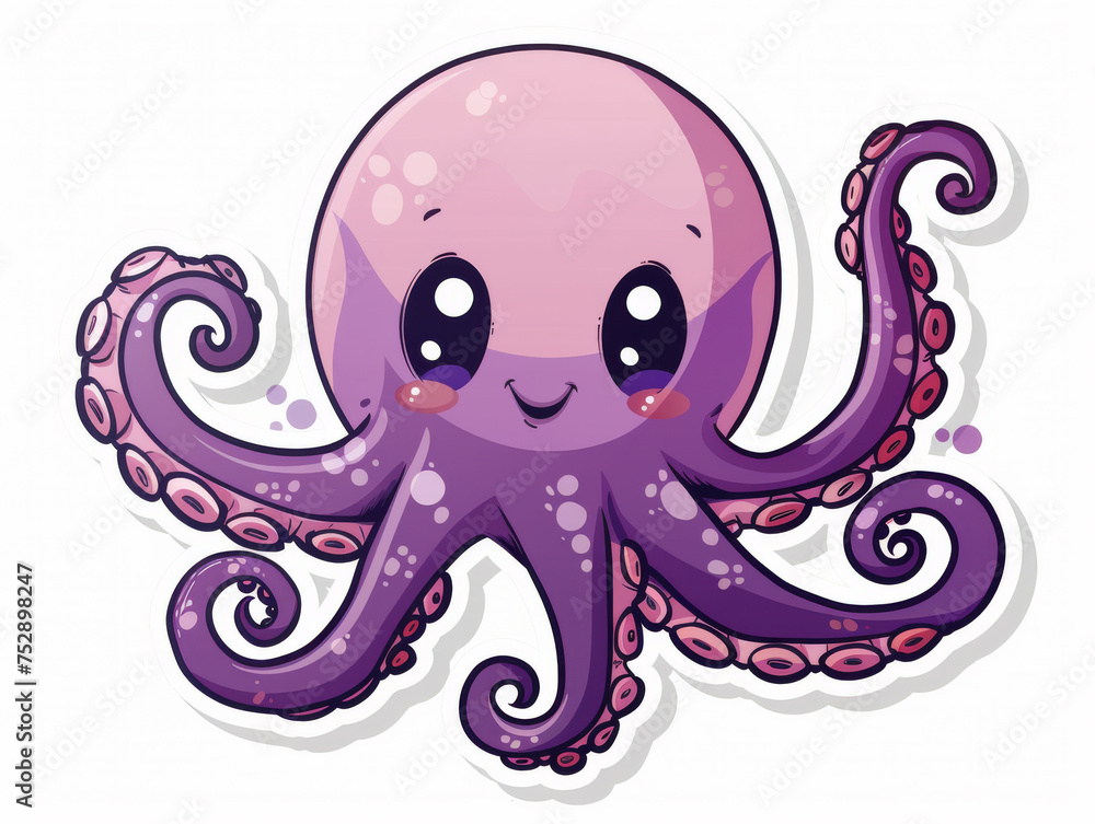 A smiling purple cartoon octopus with pink spots on a white background,ai generated A smiling purple cartoon octopus with pink spots on a white background,ai generated