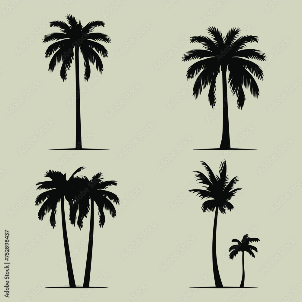 Naklejka premium palm tree silhouette set flat vector illustration