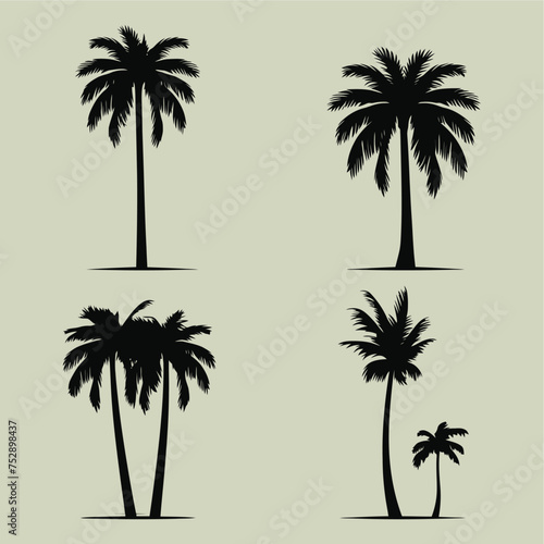 palm tree silhouette set flat vector illustration