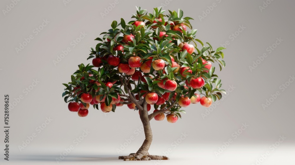 a shiny apple tree flourishing with ripe fruit.
